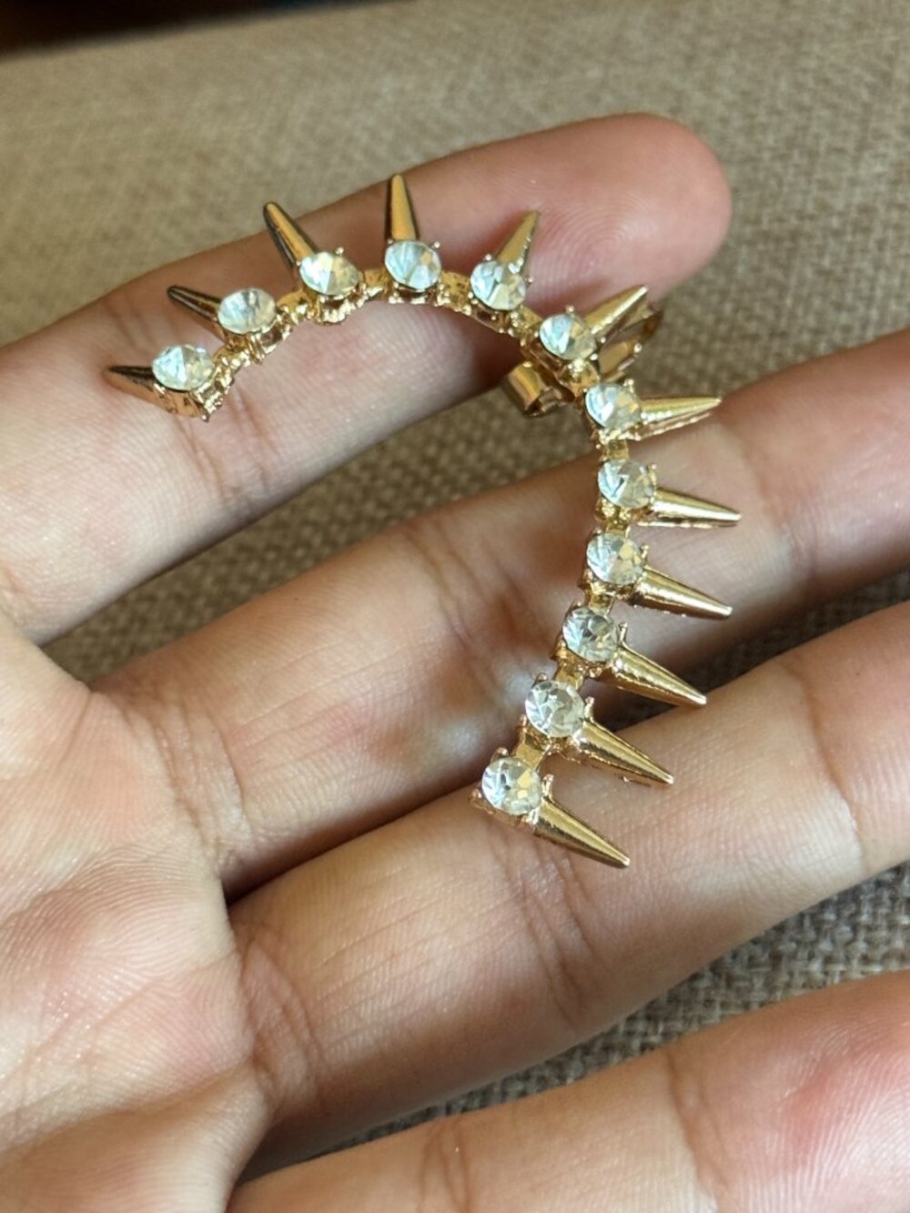 Gold Spiked Rhinestone Statement Ear Cuff - Picture 2 of 6